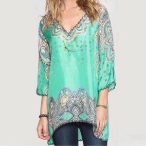 Johnny Was Teal and Gray Paisley Tunic M